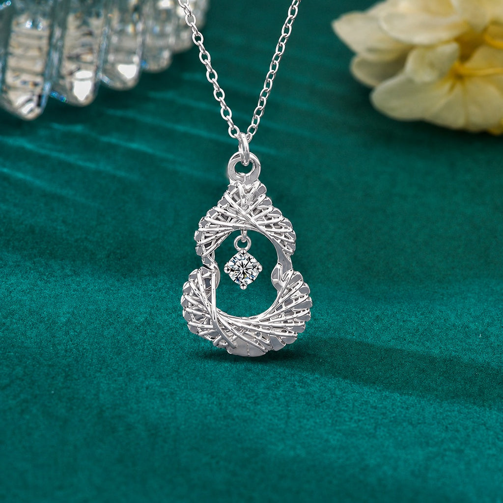 Gourd Round Moissanite Necklace in Gold-Plated S925 sterling silver dark display product view showing pendant and chain