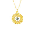 Nest Round Moissanite Necklace in Gold-Plated S925 sterling silver white background product photo showing nest-inspired circle pendant with a 0.3 ct round moissanite center