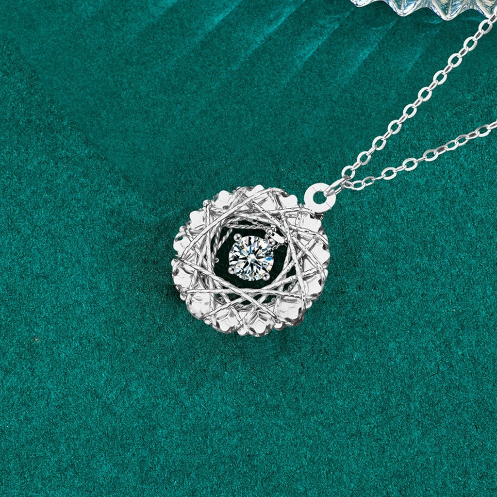 Nest Round Moissanite Necklace in Gold-Plated S925 sterling silver close-up product scene showing stone setting