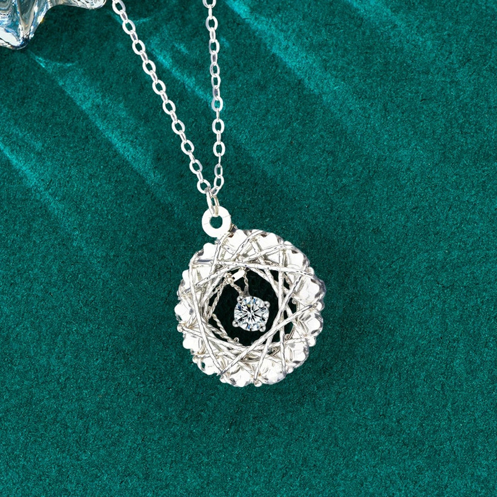 Nest Round Moissanite Necklace in Gold-Plated S925 sterling silver additional product styling view showing chain and pendant