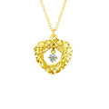 Heart Nest Dancing Round Moissanite Necklace in Gold-Plated S925 sterling silver white background front product view showing woven heart nest surrounding a dancing round moissanite center
