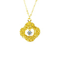 Clover Nest Dancing Round Moissanite Necklace in Gold-Plated S925 sterling silver white background front product view showing woven four-leaf clover nest framing a dancing round moissanite