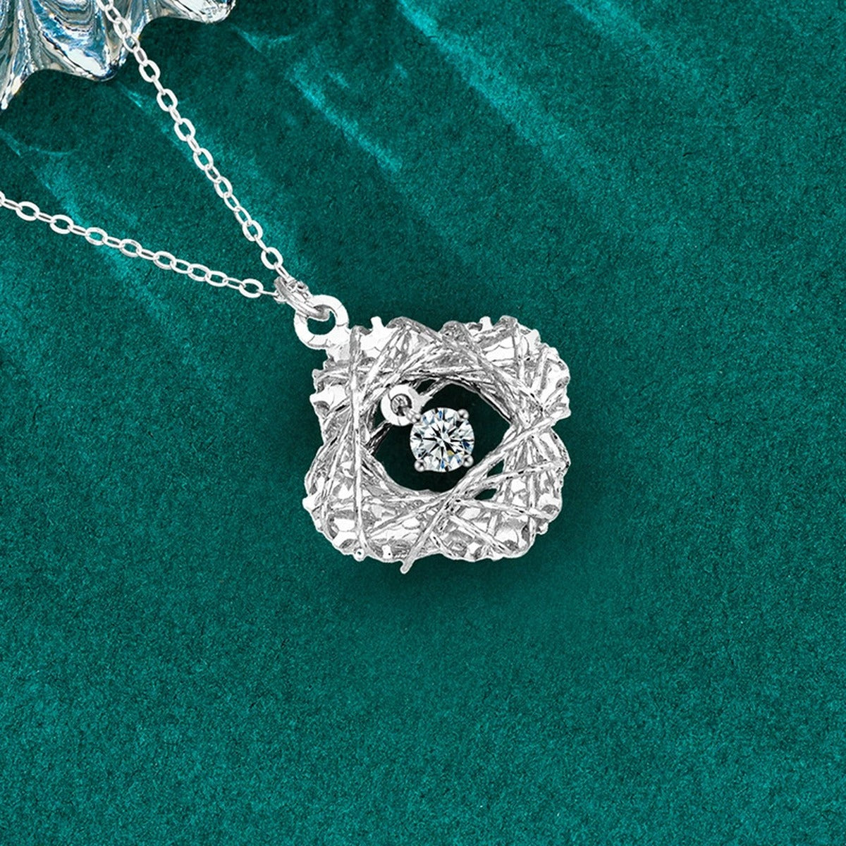 Clover Nest Dancing Round Moissanite Necklace in Gold-Plated S925 sterling silver additional product styling view