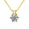 Six-Prong Round Moissanite Solitaire Necklace in Gold-Plated S925 sterling silver white background front product view showing round moissanite solitaire held by six sculpted prongs