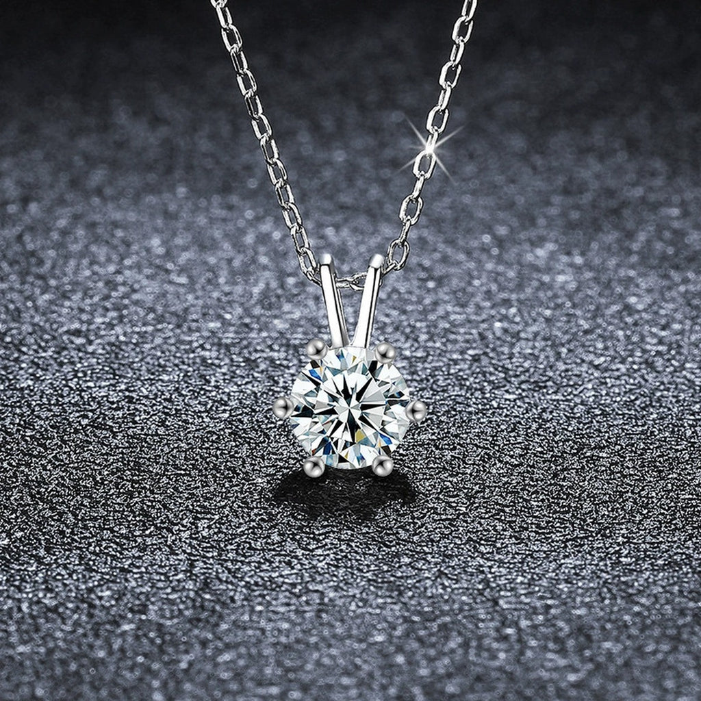 Six-Prong Round Moissanite Solitaire Necklace in Gold-Plated S925 sterling silver angled product detail view