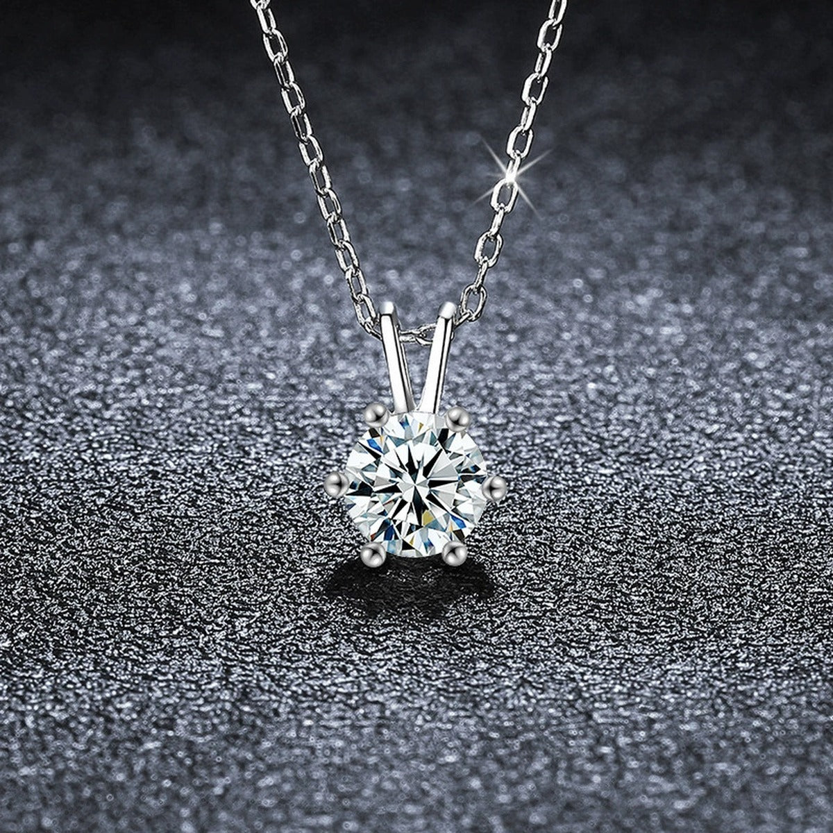 Six-Prong Round Moissanite Solitaire Necklace in Gold-Plated S925 sterling silver angled product detail view