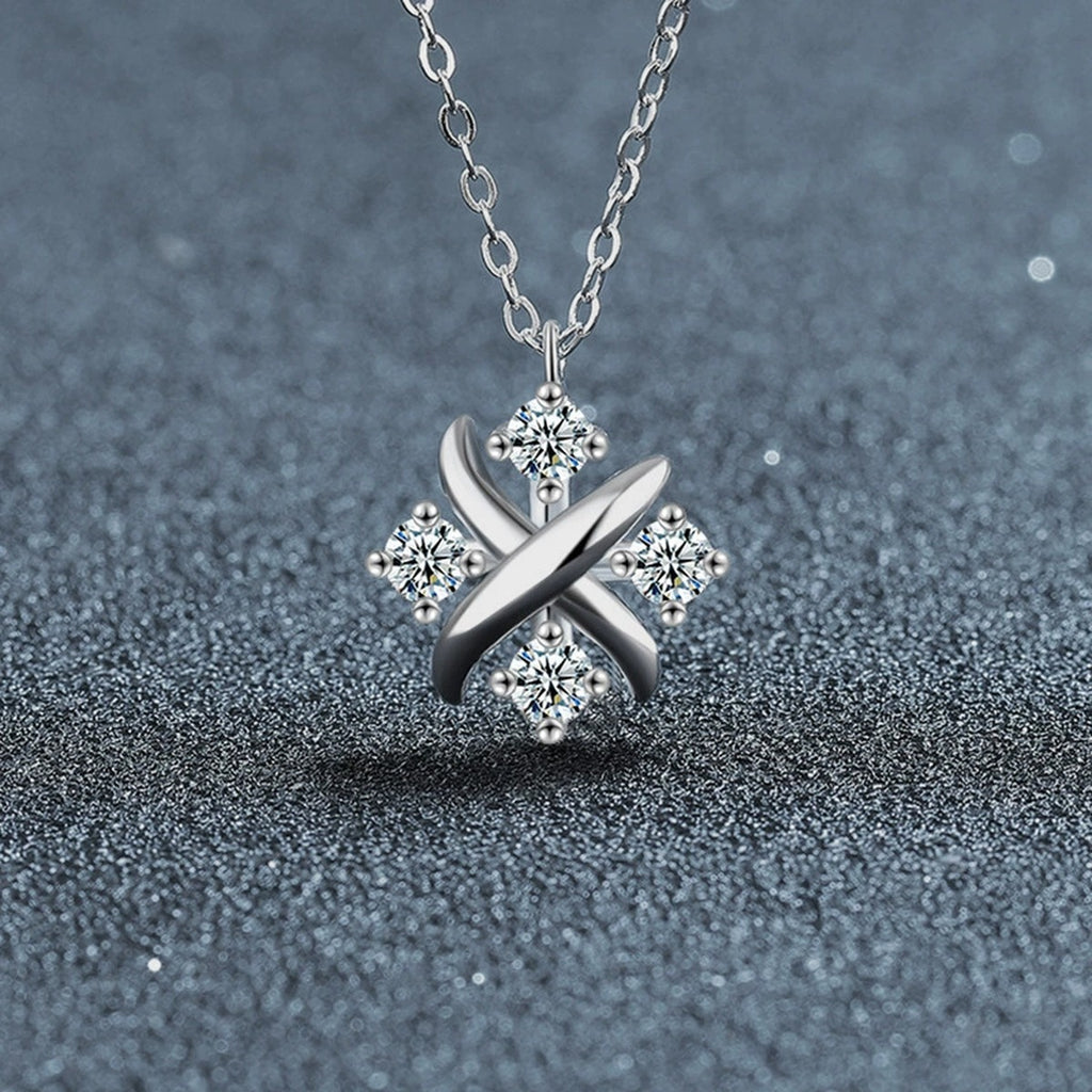 X Motif Round Moissanite Necklace in Gold-Plated S925 sterling silver display scene showing chain and stone layout