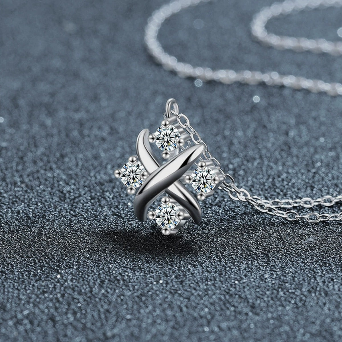 X Motif Round Moissanite Necklace in Gold-Plated S925 sterling silver angled product detail view