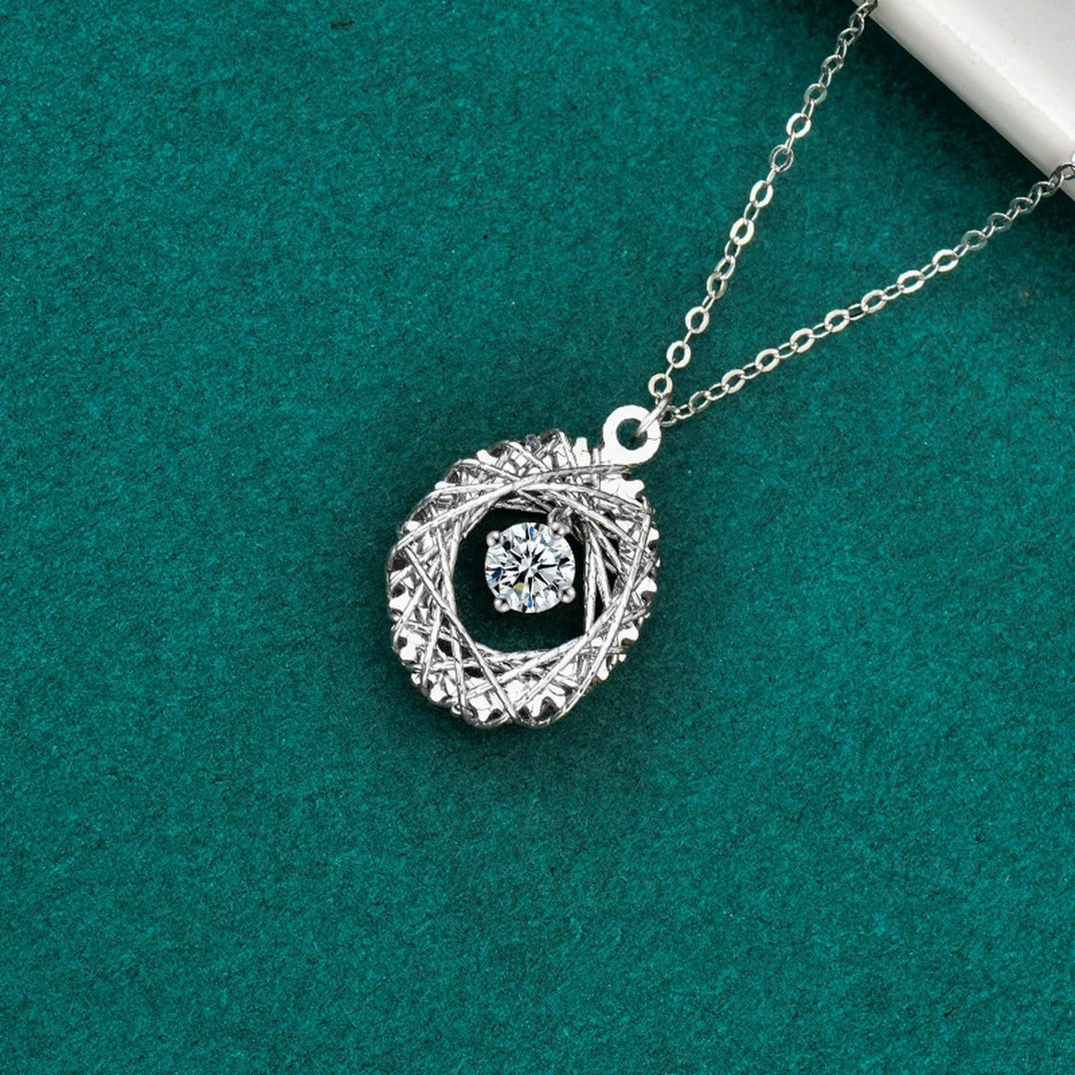 Oval Nest Dancing Round Moissanite Necklace in Gold-Plated S925 sterling silver display scene showing chain and stone layout