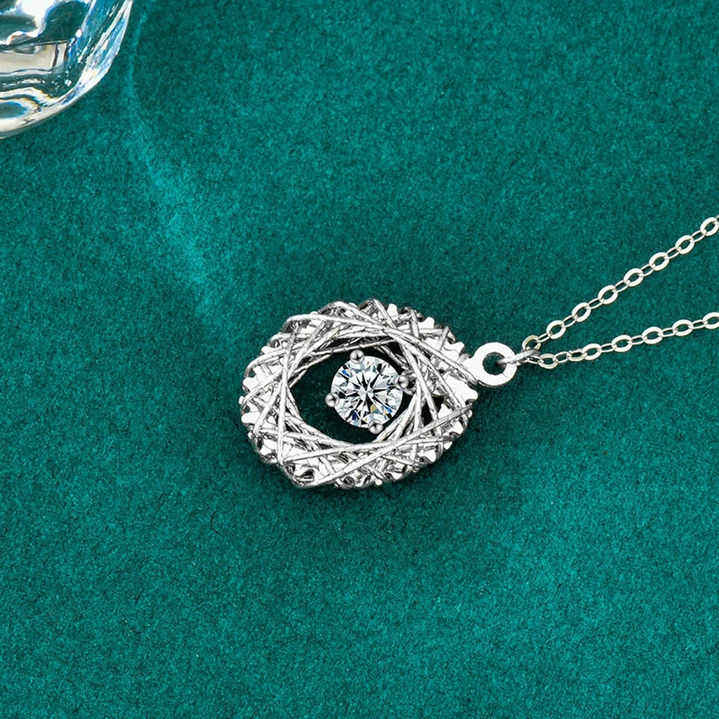 Oval Nest Dancing Round Moissanite Necklace in Gold-Plated S925 sterling silver angled product detail view