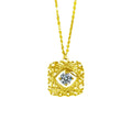 Square Nest Dancing Round Moissanite Necklace in Gold-Plated S925 sterling silver white background front product view showing woven square nest framing a dancing round moissanite center