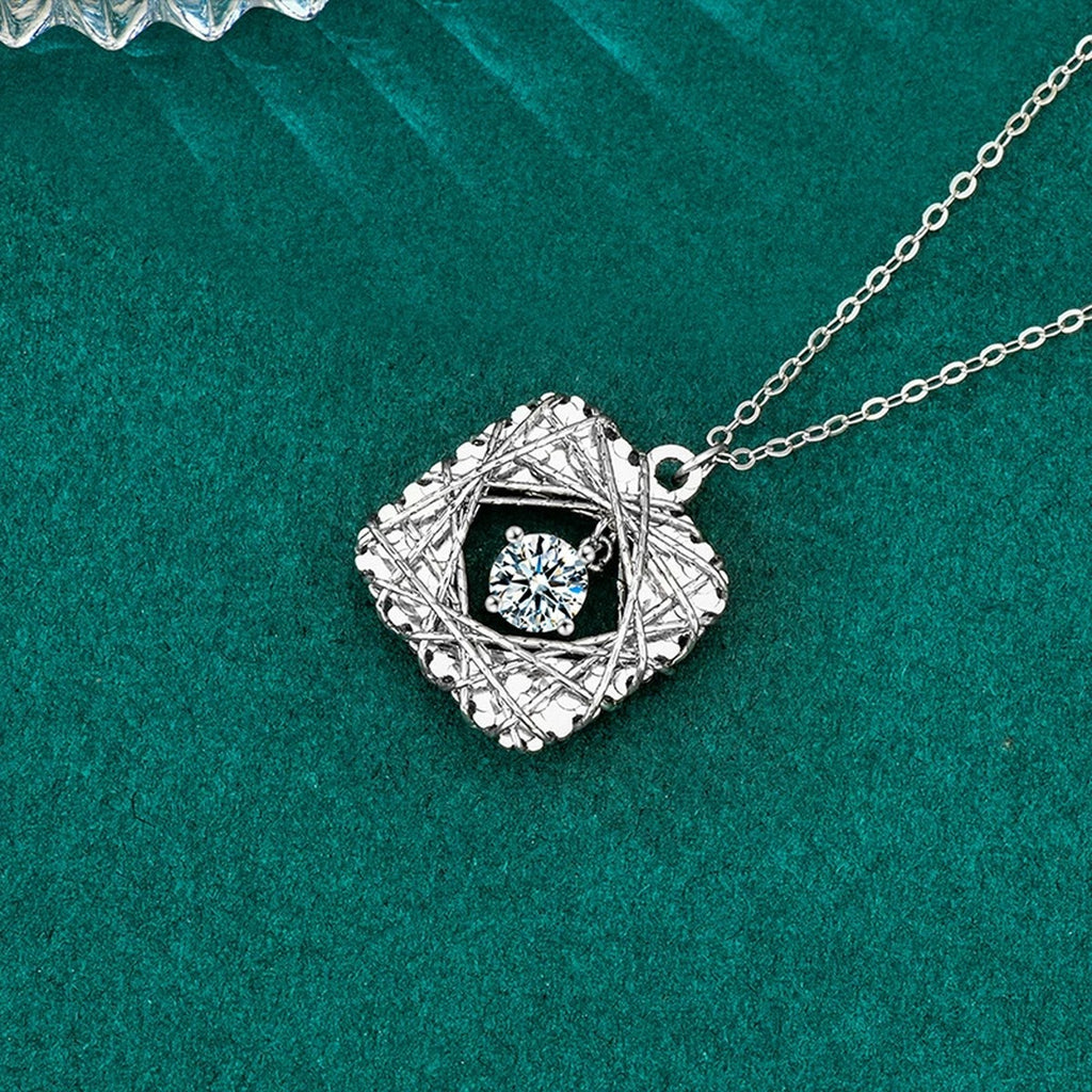 Square Nest Dancing Round Moissanite Necklace in Gold-Plated S925 sterling silver additional product styling view
