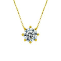 Six-Prong Round Moissanite Solitaire Necklace in Gold-Plated S925 sterling silver white background front product view showing low-profile six-prong round moissanite solitaire