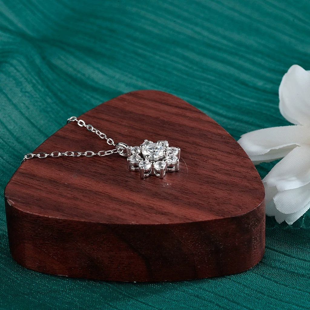 Sunflower Round Moissanite Necklace with CZ in Gold-Plated S925 sterling silver display scene showing chain and stone layout