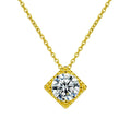 Sugar Cube Round Moissanite Solitaire Necklace in Gold-Plated S925 sterling silver white background front product view showing square sugar-cube frame holding a round moissanite solitaire