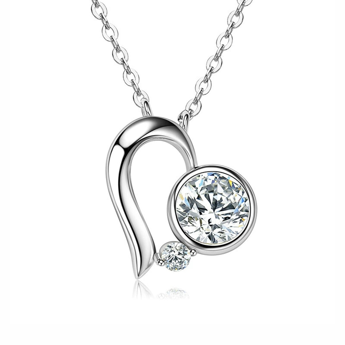 Beaded Heart Round Moissanite Necklace in Gold-Plated S925 sterling silver alternate metal color white background product view showing sculptural heart curve paired with a bezel-set round moissanite and polished bead