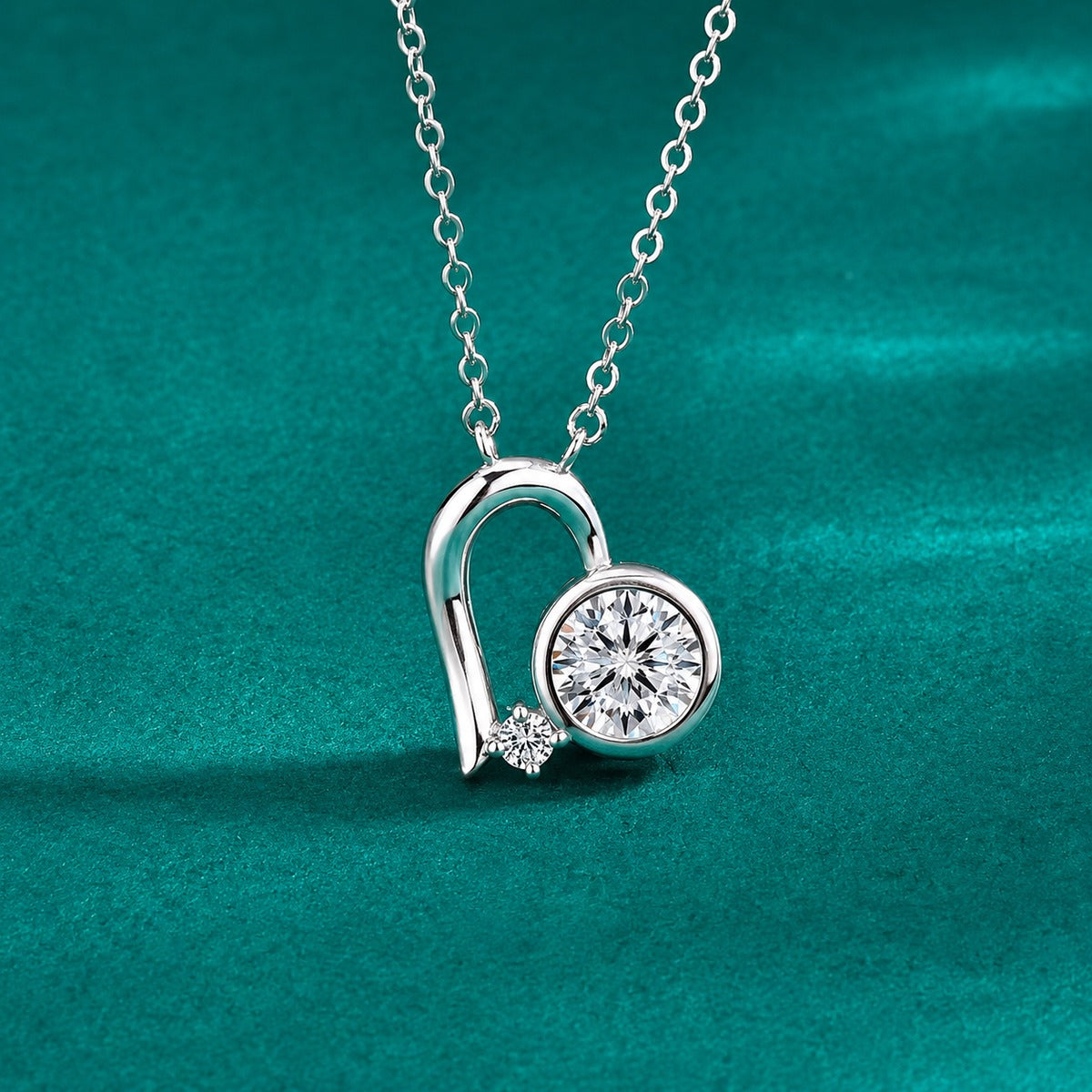Beaded Heart Round Moissanite Necklace in Gold-Plated S925 sterling silver close-up styled product scene showing pendant setting