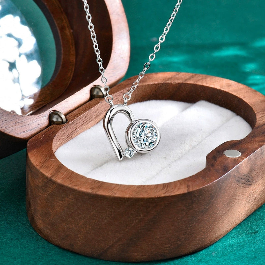 Beaded Heart Round Moissanite Necklace in Gold-Plated S925 sterling silver angled product detail view
