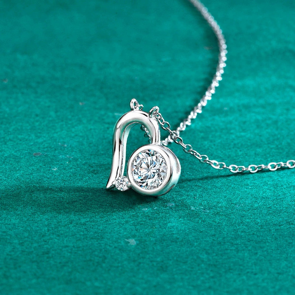 Beaded Heart Round Moissanite Necklace in Gold-Plated S925 sterling silver additional product styling view