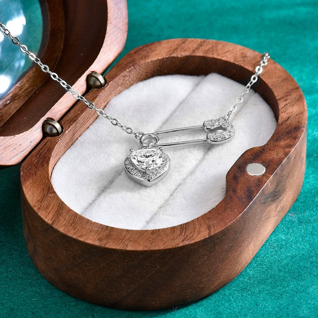 Paperclip Heart Moissanite Necklace with CZ in Gold-Plated S925 sterling silver additional product styling view