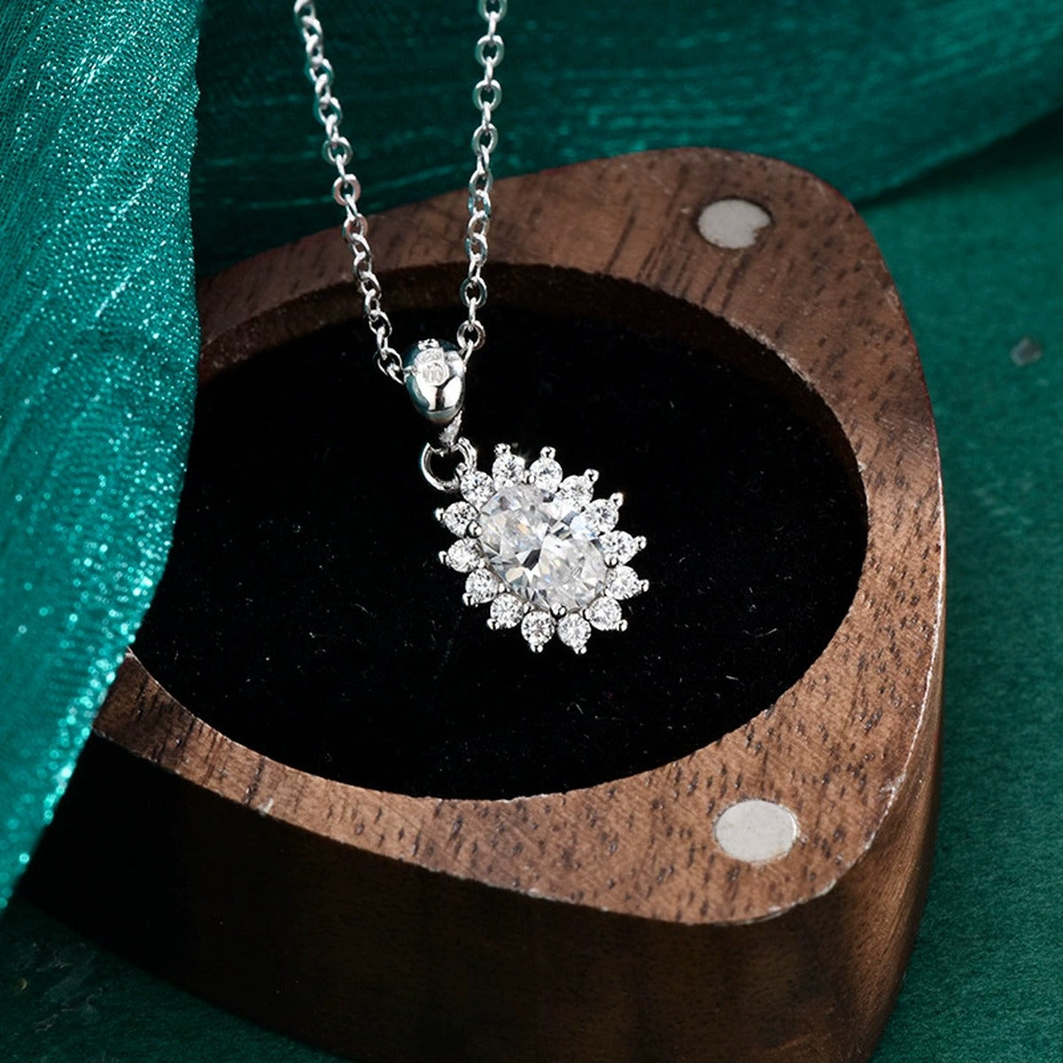 Oval Cut Moissanite Halo Necklace with CZ in Gold-Plated S925 sterling silver additional product styling view