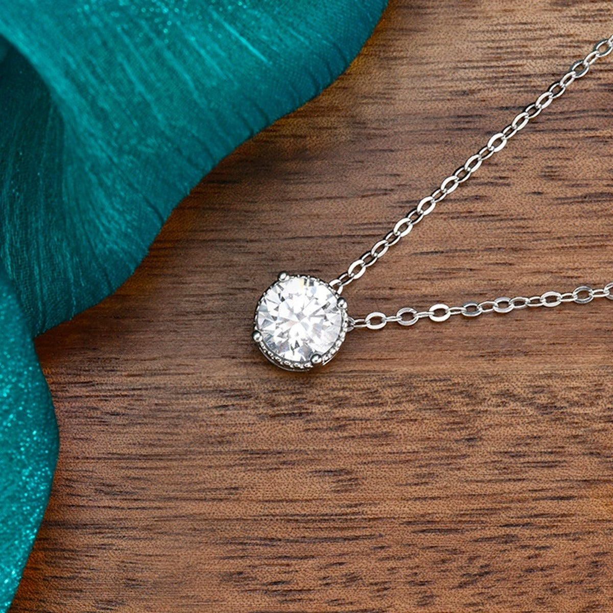 Four-Prong Round Moissanite Solitaire Necklace in Gold-Plated S925 sterling silver additional product styling view