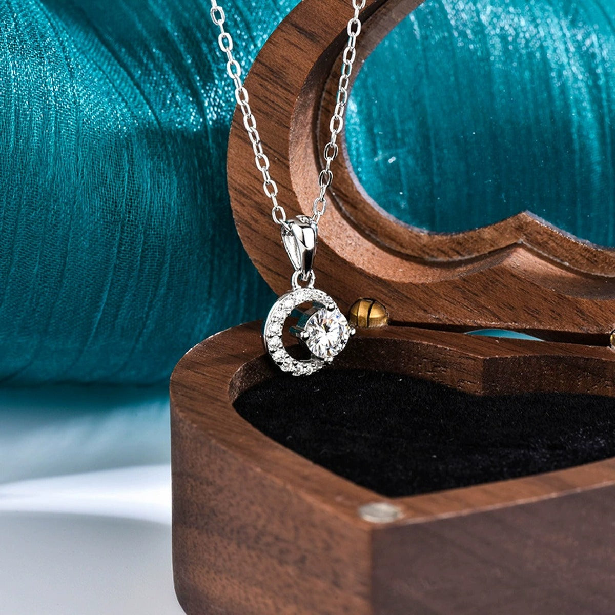 Moon and Star Round Moissanite Necklace with CZ in Gold-Plated S925 sterling silver additional product styling view