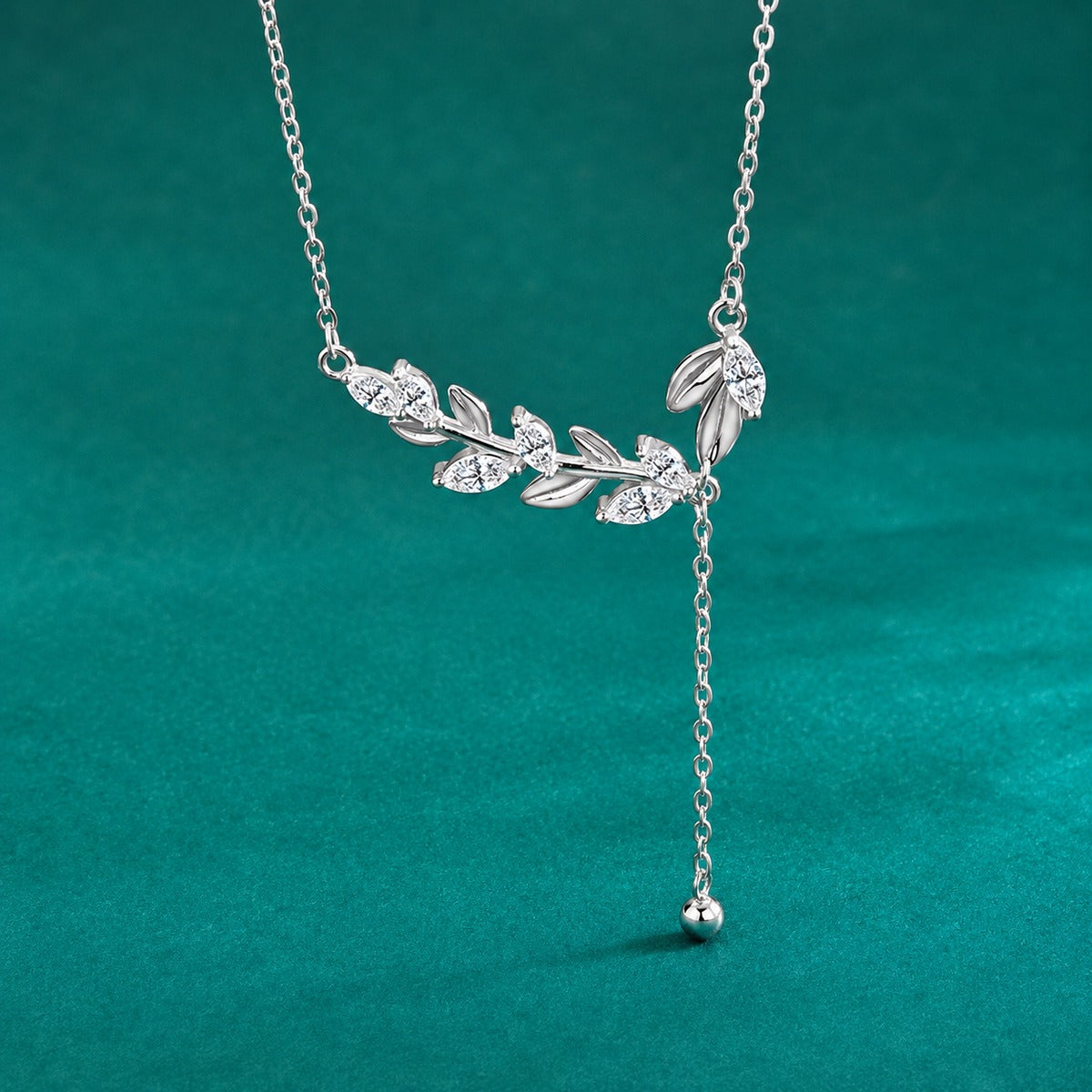 Wheat Marquise Moissanite Y-Necklace in Gold-Plated S925 sterling silver close-up styled product scene showing pendant setting