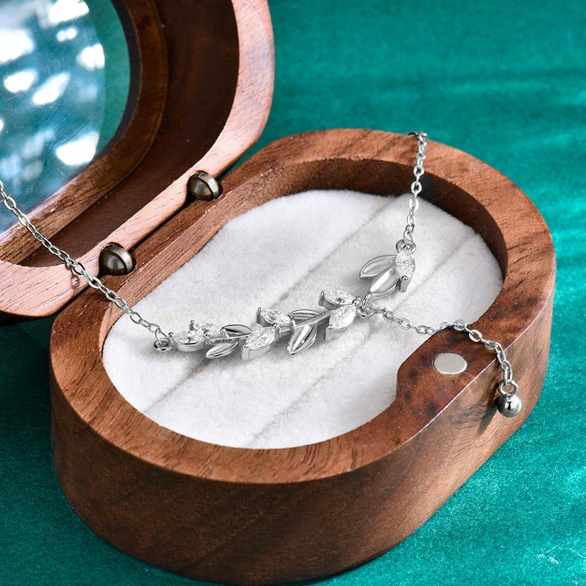 Wheat Marquise Moissanite Y-Necklace in Gold-Plated S925 sterling silver display scene showing chain and stone layout