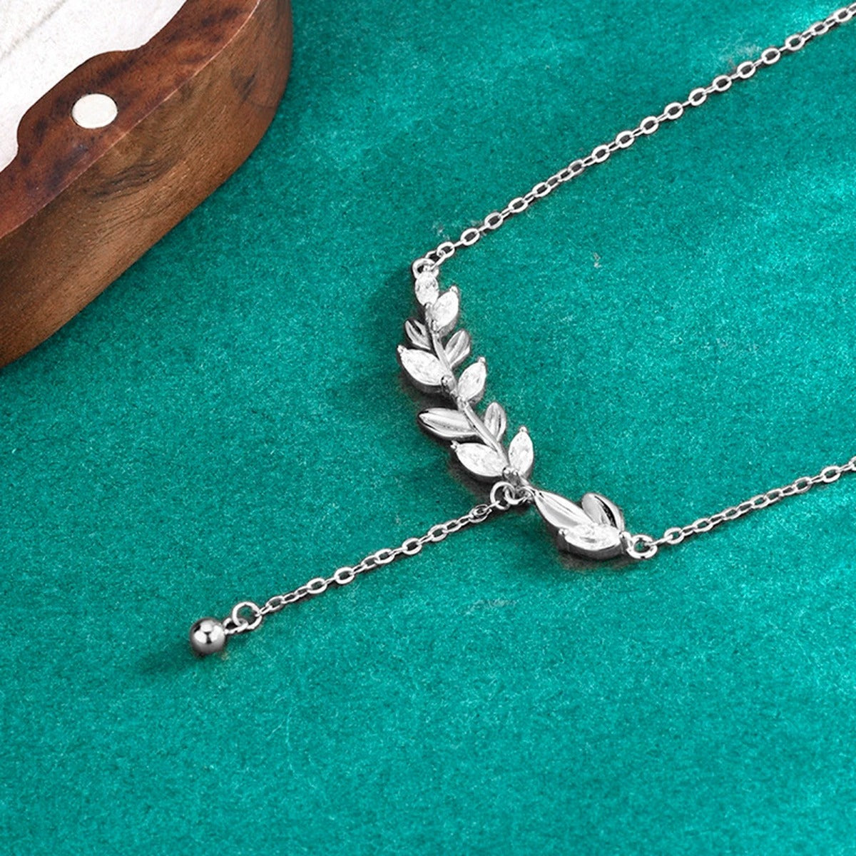 Wheat Marquise Moissanite Y-Necklace in Gold-Plated S925 sterling silver angled product detail view