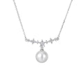 Floral Moissanite and Pearl Drop Necklace in Gold-Plated S925 sterling silver alternate metal color white background product view showing a floral arc of small moissanite above a pearl drop