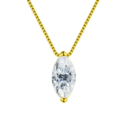 Marquise Cut Moissanite Solitaire Necklace in Gold-Plated S925 sterling silver white background front product view showing an elongated marquise solitaire in a minimal setting