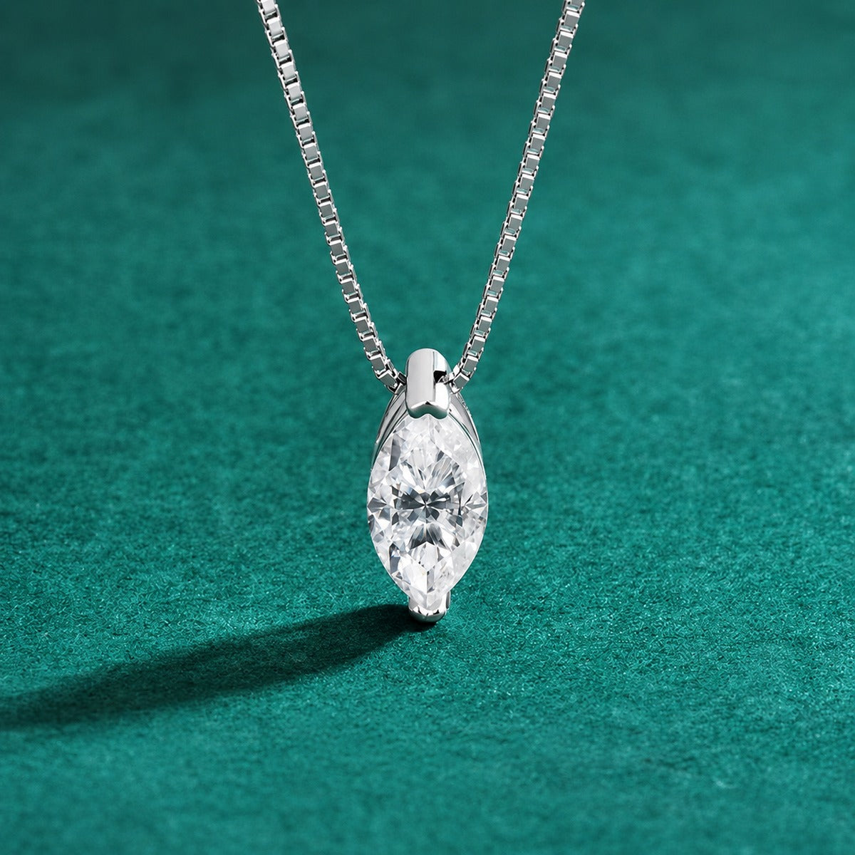 Marquise Cut Moissanite Solitaire Necklace in Gold-Plated S925 sterling silver close-up styled product scene showing pendant setting