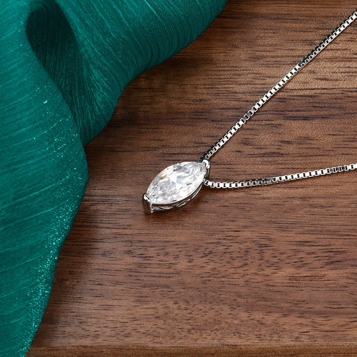 Marquise Cut Moissanite Solitaire Necklace in Gold-Plated S925 sterling silver angled product detail view