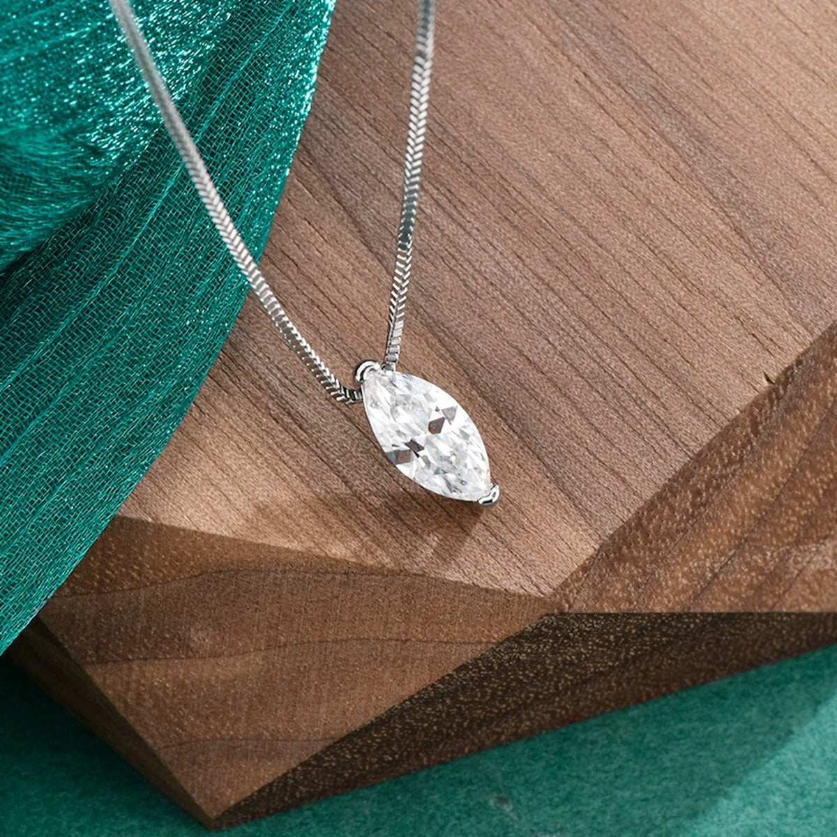 Marquise Cut Moissanite Solitaire Necklace in Gold-Plated S925 sterling silver additional product styling view