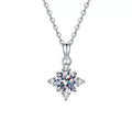 Four-Point Star Round Moissanite Necklace with CZ in Gold-Plated S925 sterling silver alternate metal color white background product view showing a four-point star halo surrounding a round moissanite