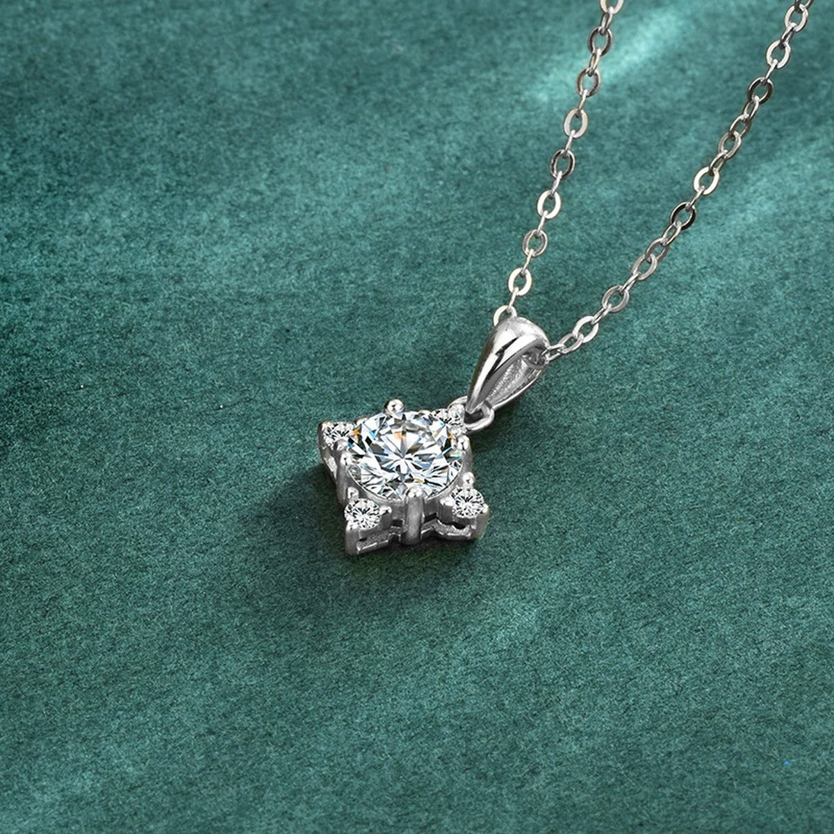 Four-Point Star Round Moissanite Necklace with CZ in Gold-Plated S925 sterling silver angled product detail view