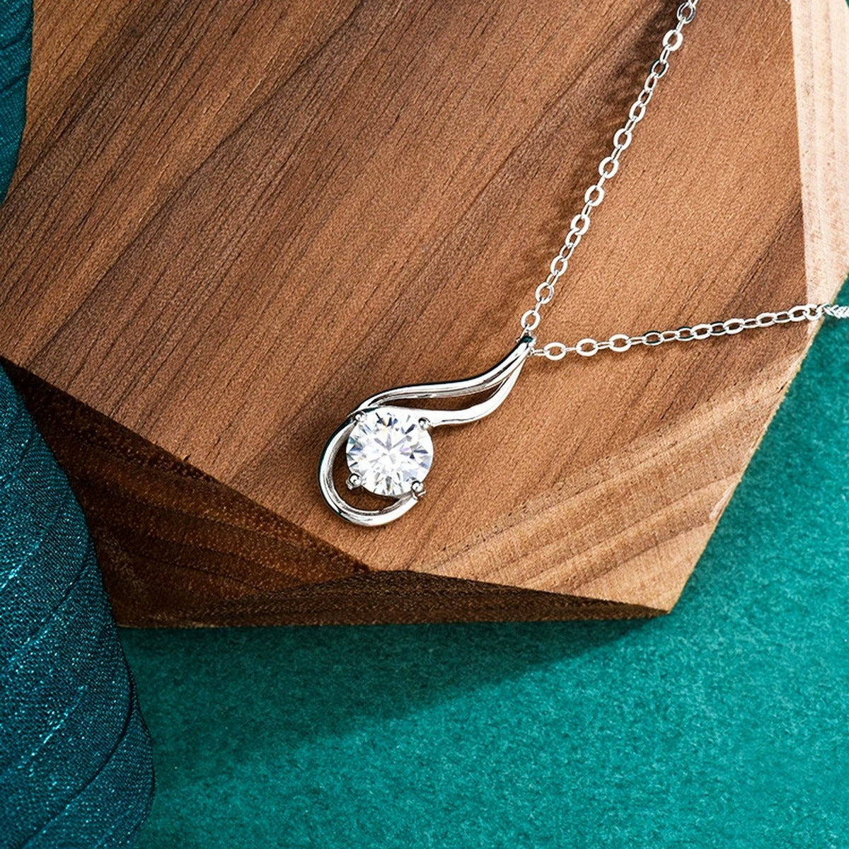 Flame Teardrop Round Moissanite Necklace in Gold-Plated S925 sterling silver additional product styling view