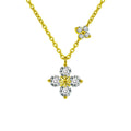 Four-Leaf Clover Round Moissanite Necklace in Gold-Plated S925 sterling silver white background front product view showing four-leaf clover formed by four round moissanite petals with a petite chain accent