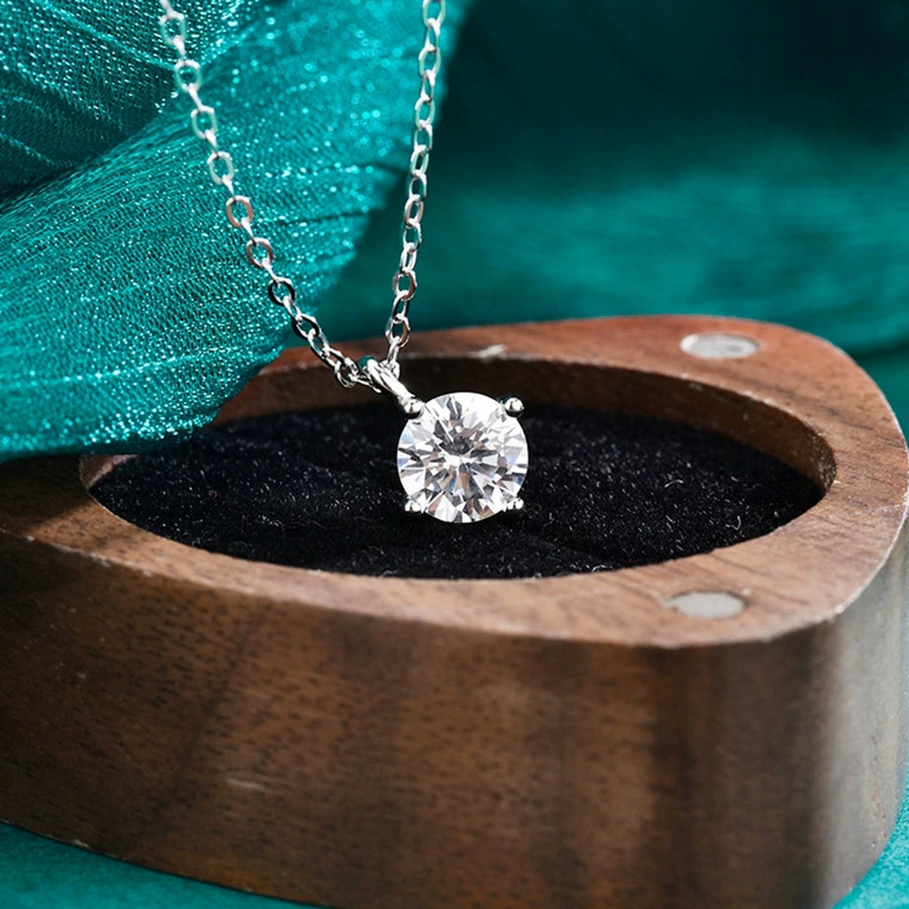 Four-Prong Round Moissanite Pendant Necklace in Gold-Plated S925 sterling silver angled product detail view