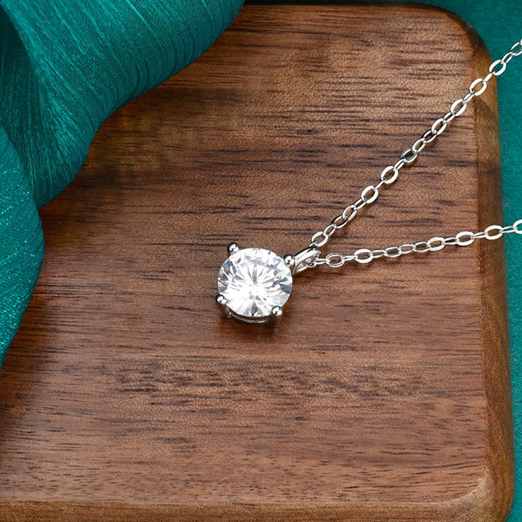 Four-Prong Round Moissanite Pendant Necklace in Gold-Plated S925 sterling silver additional product styling view