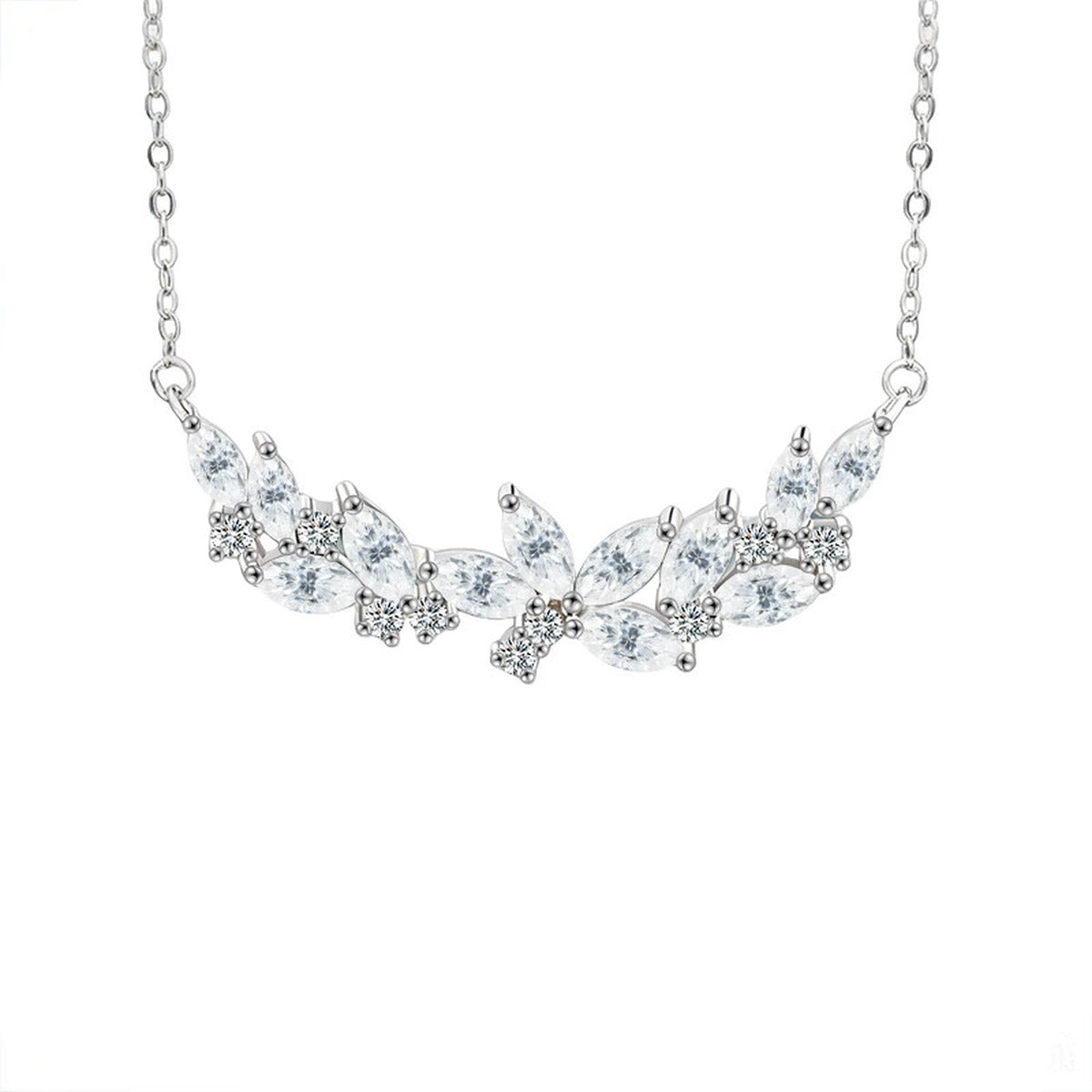 Vine Marquise and Round Moissanite Collar Necklace in Gold-Plated S925 sterling silver alternate metal color white background product view showing sweeping vine collar set with marquise and round moissanite leaves