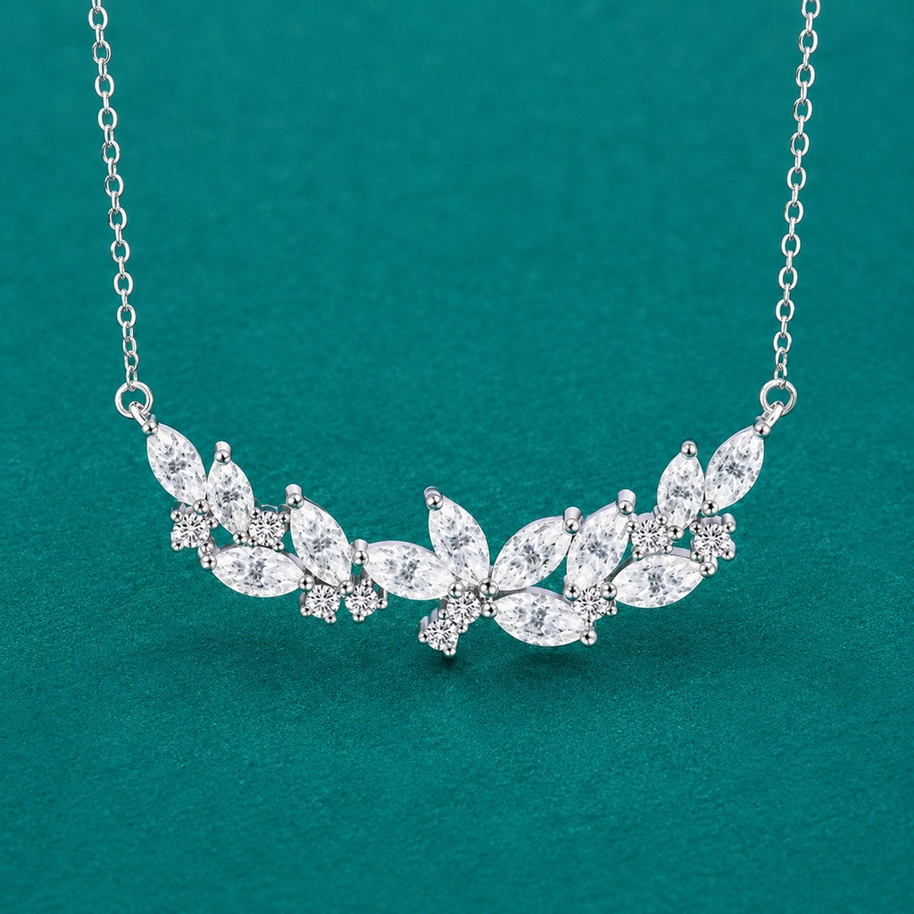 Vine Marquise and Round Moissanite Collar Necklace in Gold-Plated S925 sterling silver close-up styled product scene showing pendant setting