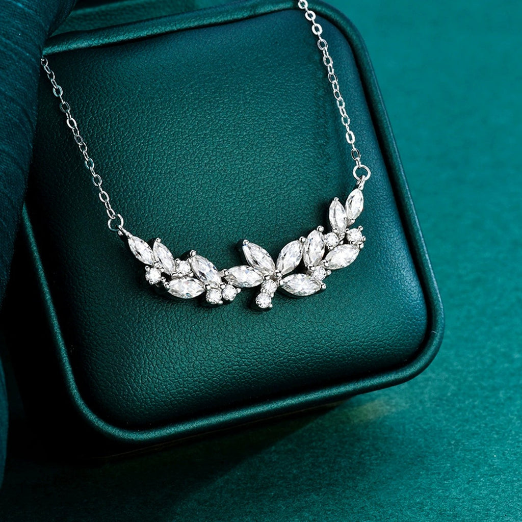 Vine Marquise and Round Moissanite Collar Necklace in Gold-Plated S925 sterling silver angled product detail view