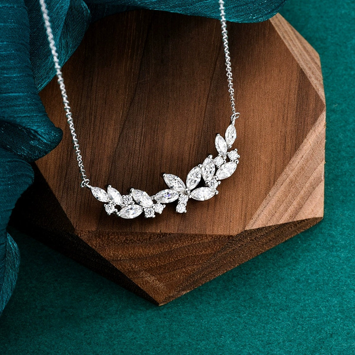 Vine Marquise and Round Moissanite Collar Necklace in Gold-Plated S925 sterling silver additional product styling view