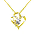 Double Heart Round Moissanite Necklace with CZ in Gold-Plated S925 sterling silver white background front product view showing interlaced double-heart pendant centered with a round moissanite