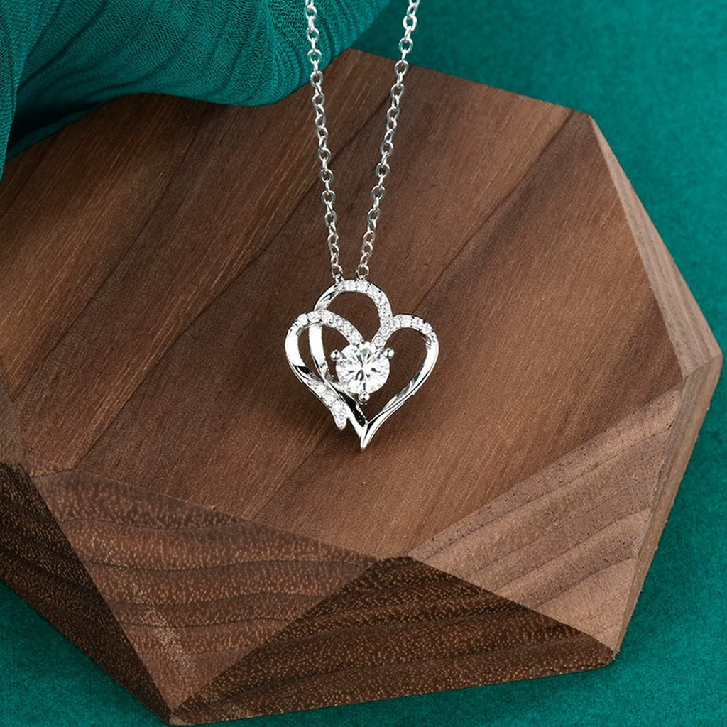 Double Heart Round Moissanite Necklace with CZ in Gold-Plated S925 sterling silver additional product styling view