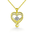 Forever Heart Round Moissanite Necklace with CZ in Gold-Plated S925 sterling silver white background front product view showing engraved forever heart pendant centered with a round moissanite and CZ