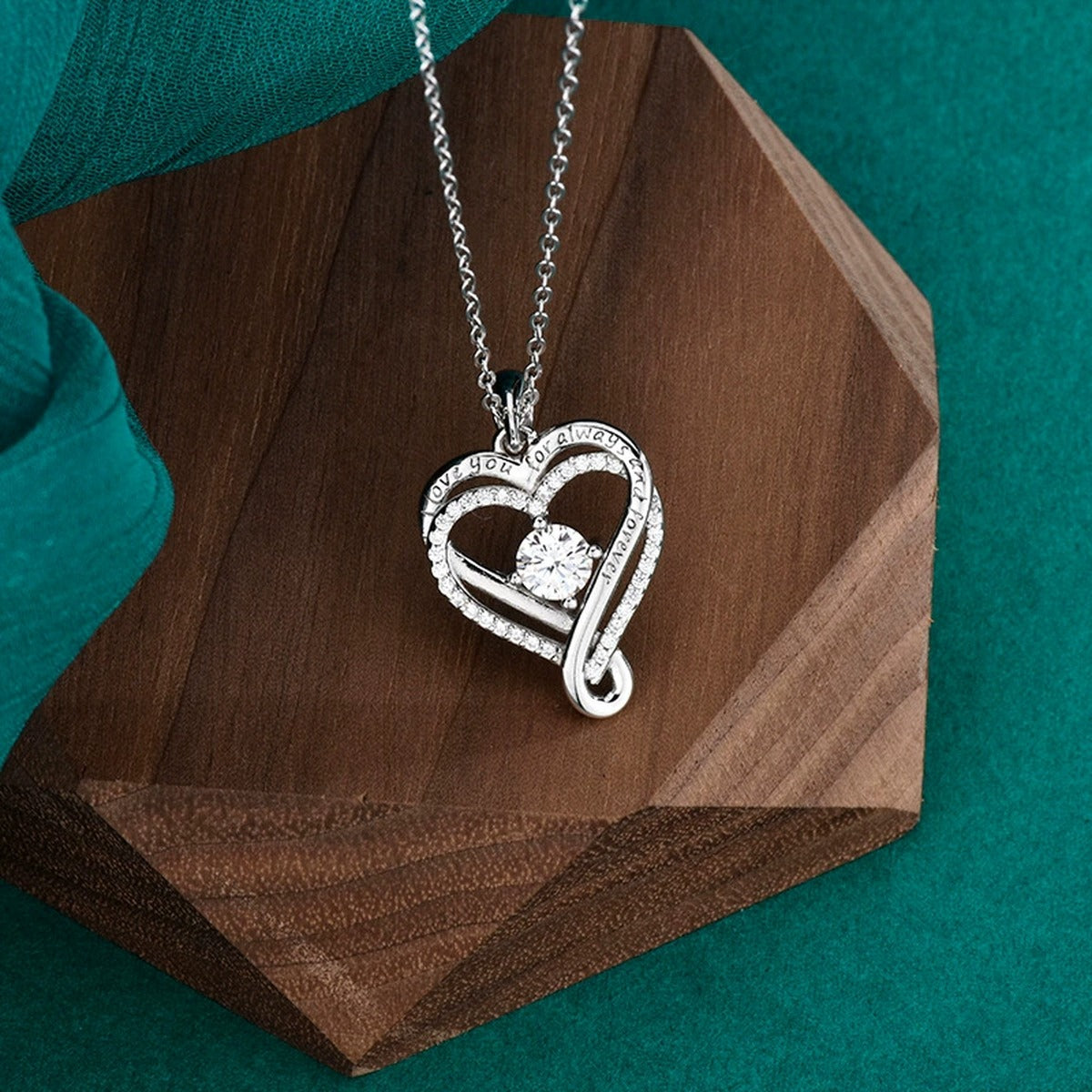Forever Heart Round Moissanite Necklace with CZ in Gold-Plated S925 sterling silver additional product styling view