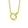 Interlocking Circle Pave Moissanite Necklace in Gold-Plated S925 sterling silver white background front product view showing interlocking polished circles joined by a pave moissanite loop